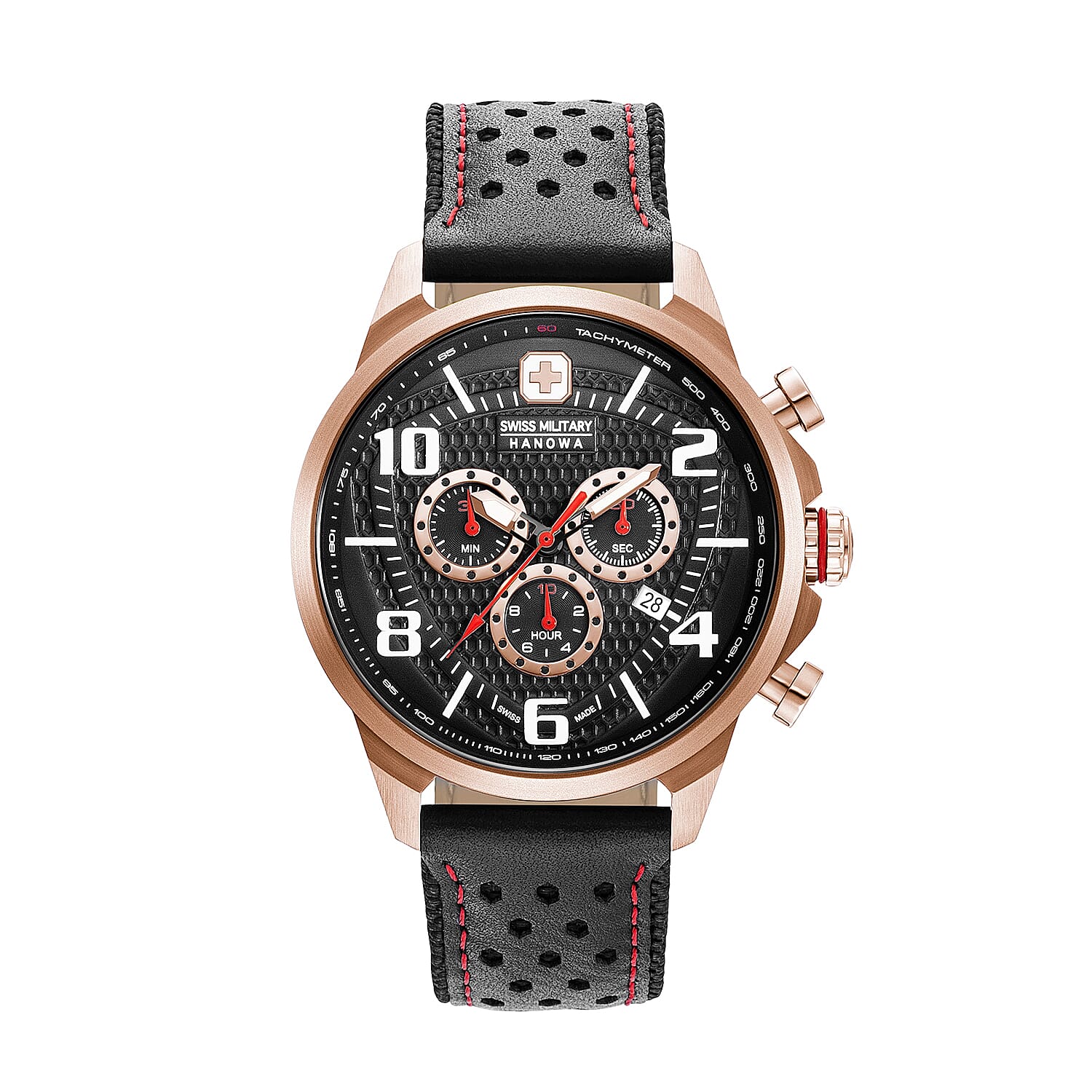 Swiss Military Hanowa Airman Chrono Analog Watch for Men in Black and Rose Gold Tone Dial