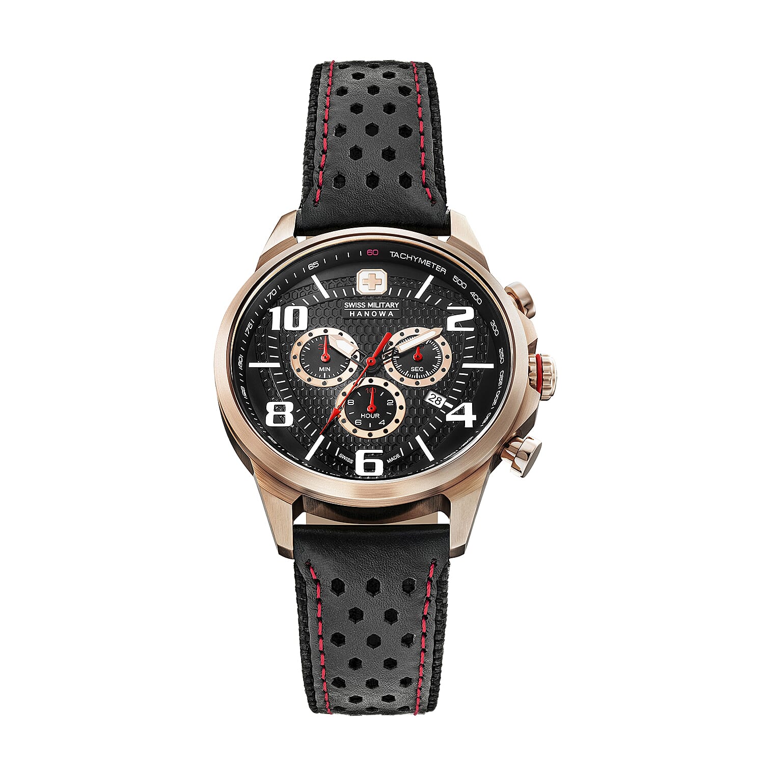 Swiss Military Hanowa Airman Chrono Analog Watch for Men in Black and Rose Gold Tone Dial