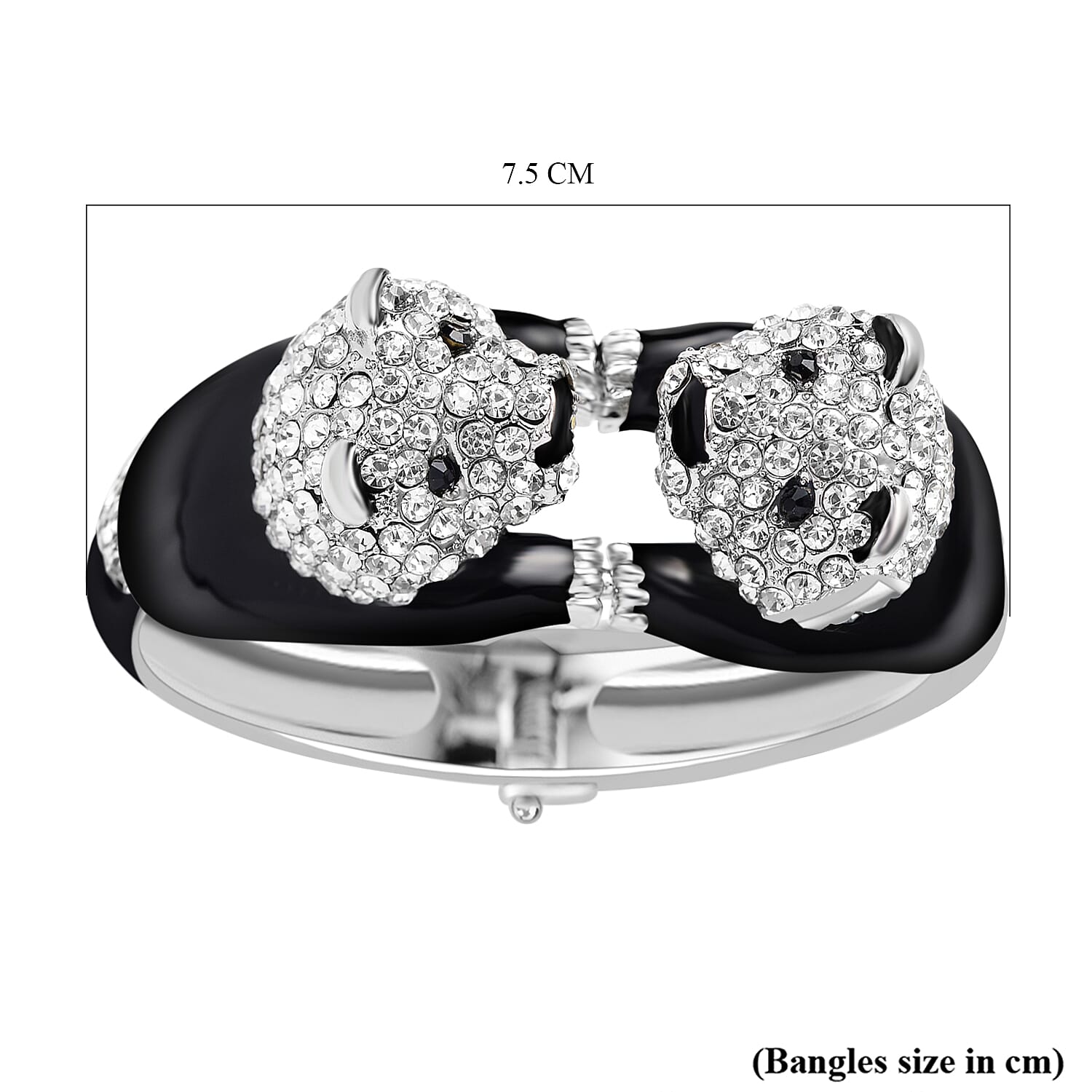 White & Black Austrian Crystal Panda Enamelled Bangle (Size 7) in Silver Tone