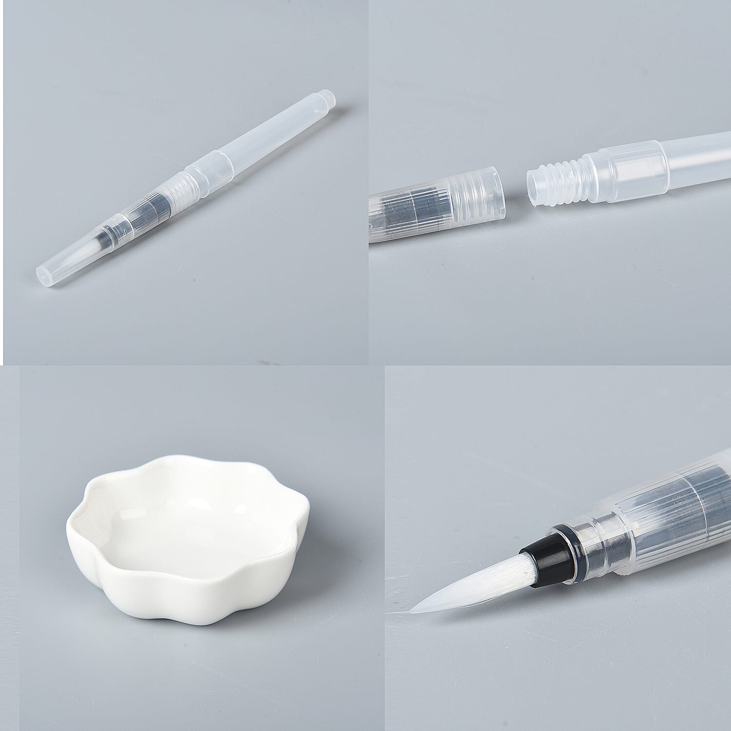 Reusable Water Drawing Board ( Incl. 2xWater Pen, 1xBrush Pen, 1xBoard Holder, 1xWater Plate, 1xPen Holder) (Size 28x19cm) - Grey