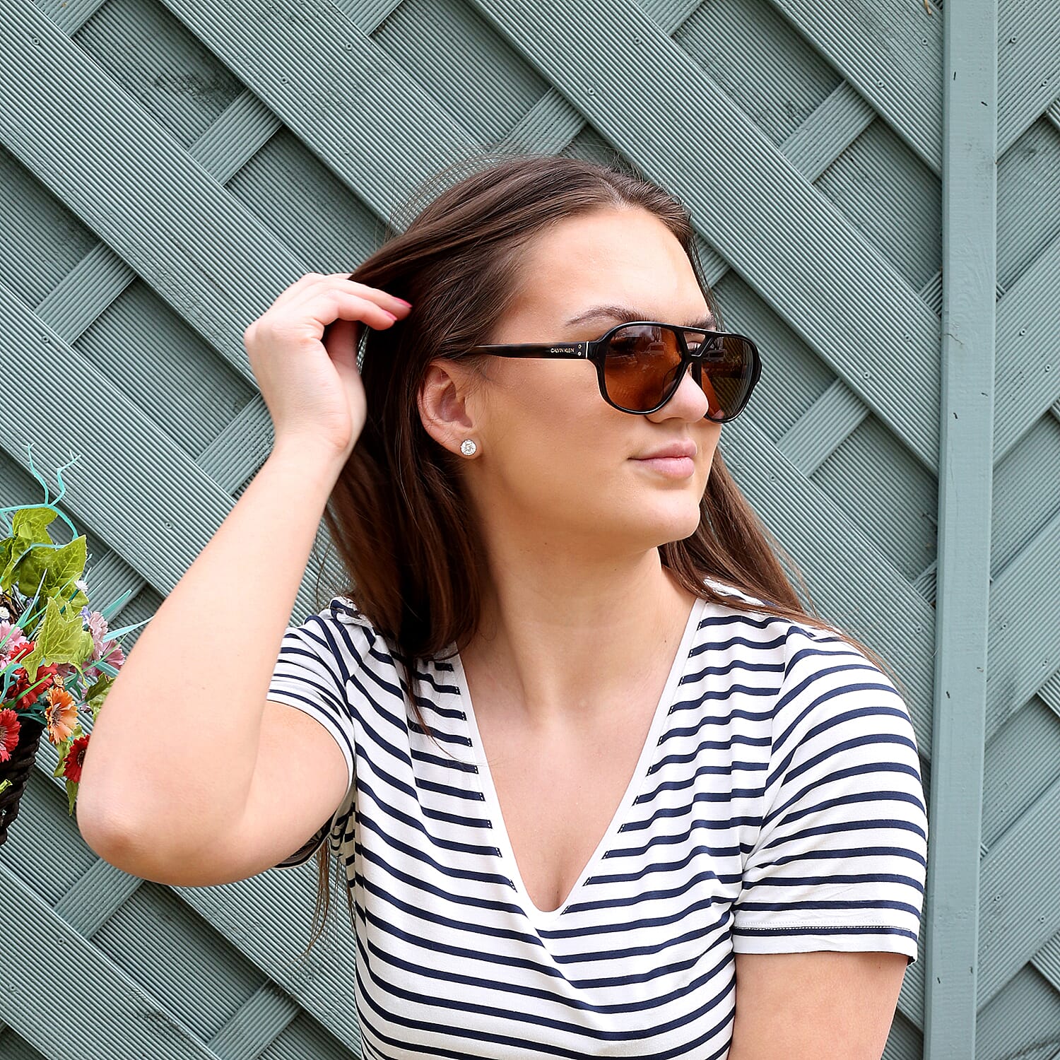 CALVIN KLEIN Dark Brown Aviator with Brown Tint Lenses