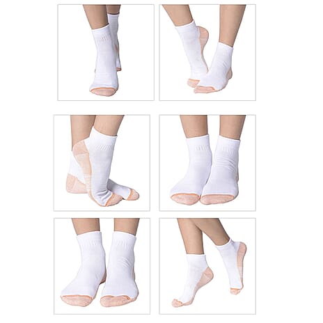 4 Pairs Antibacterial Copper Infused Compression Socks (Size S-M, 5-10) - White and Brown