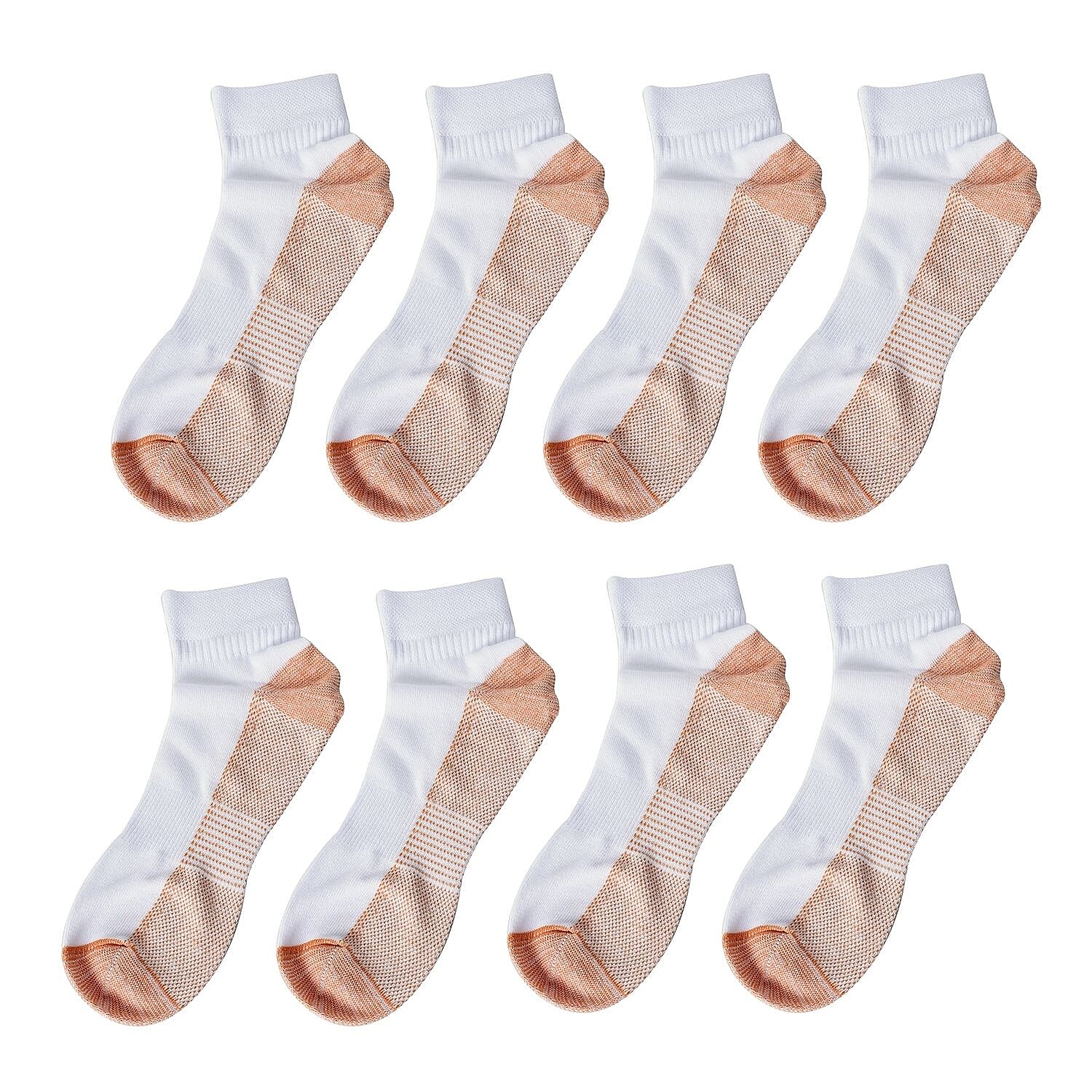 4 Pairs Antibacterial Copper Infused Compression Socks (Size L XL, 9-13) - White and Brown