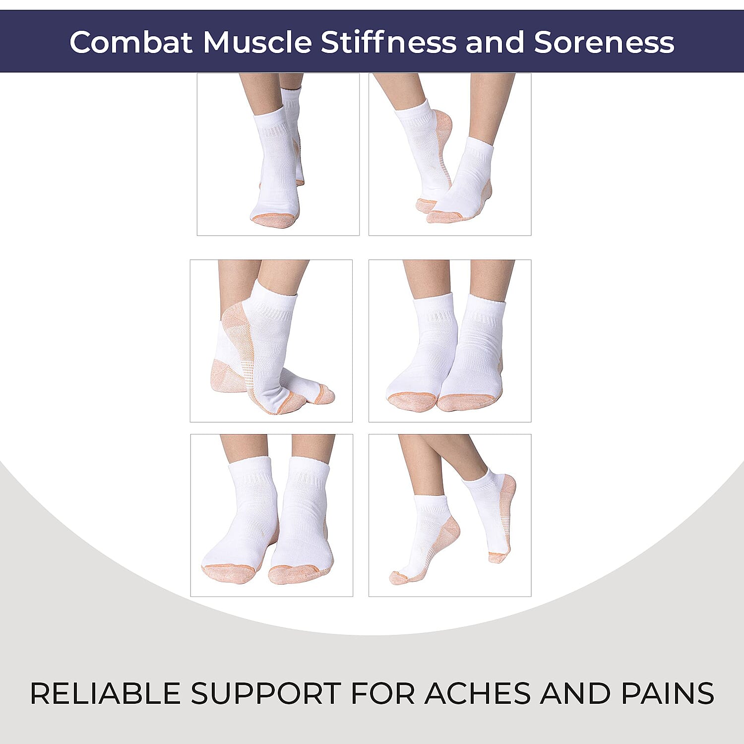 4 Pairs Antibacterial Copper Infused Compression Socks (Size L XL, 9-13) - White and Brown