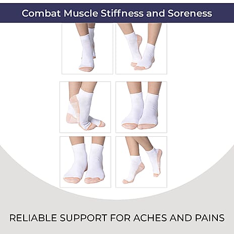 4 Pairs Antibacterial Copper Infused Compression Socks (Size L XL, 9-13) - White and Brown