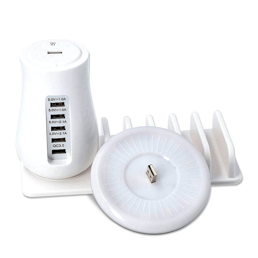 Multipurpose Mushroom Shaped Night Light with 5 Charging Ports (Size 21x9cm) - White