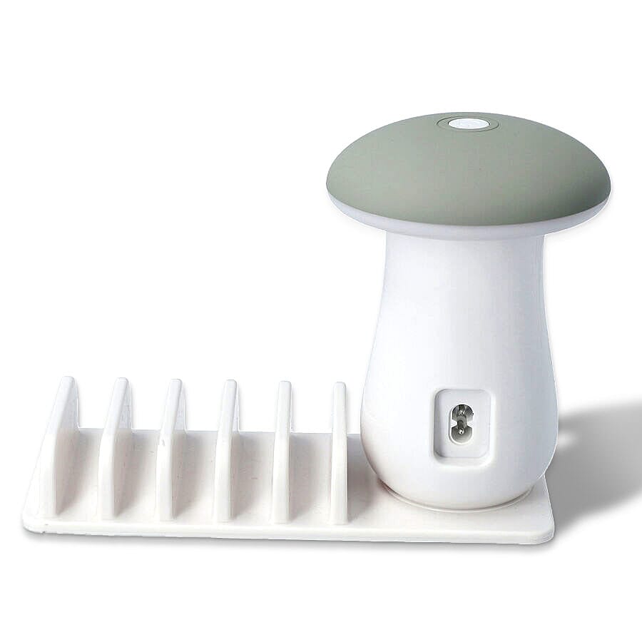 Multipurpose Mushroom Shaped Night Light with 5 Charging Ports (Size 21x9cm) - White