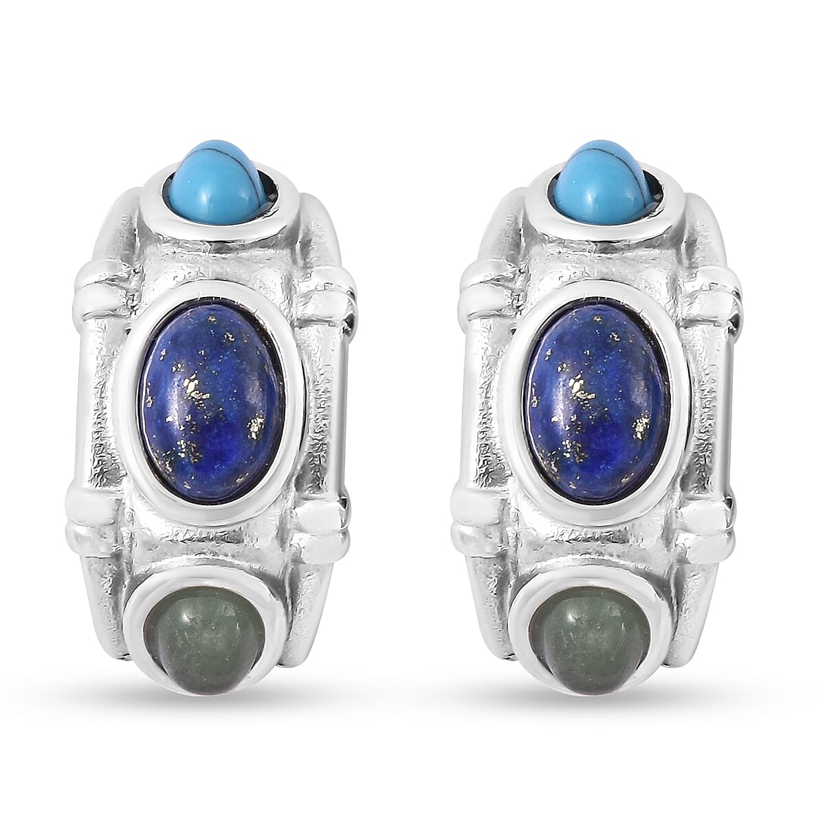 Lapis Lazuli, Green Aventurine & Blue Howlite Earrings With Push Back 2.90 Ct.