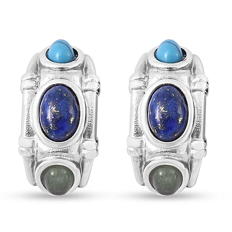 Lapis Lazuli, Green Aventurine & Blue Howlite Earrings With Push Back 2.90 Ct.