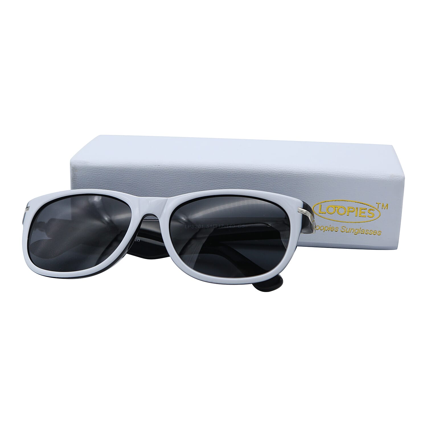 Loopies Wayfarer Polarized Folding Sunglasses in White & Black