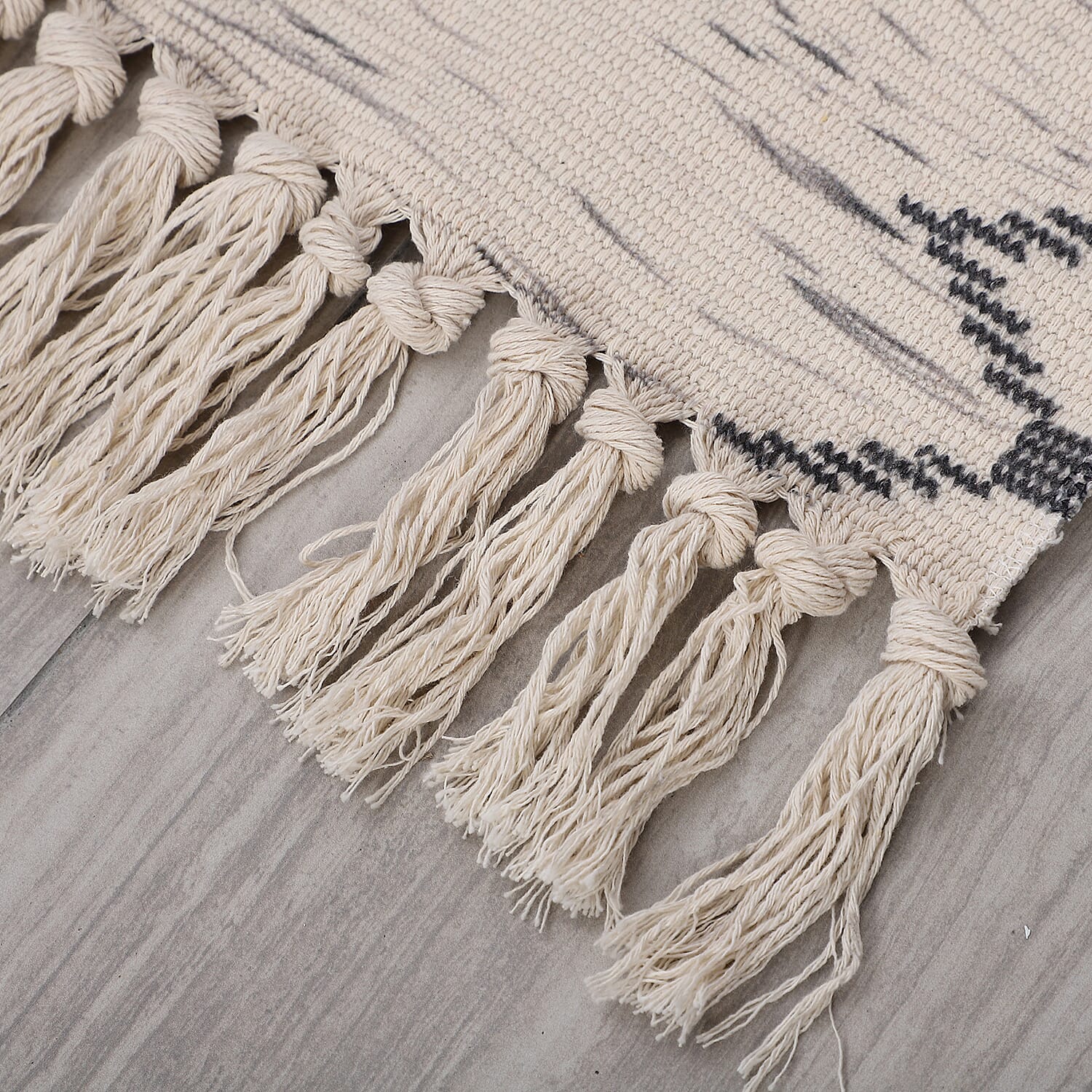 TJC Turkish Pattern Outdoor Tufted Rug with Tassel (Size 57x90cm) - Cream and Grey