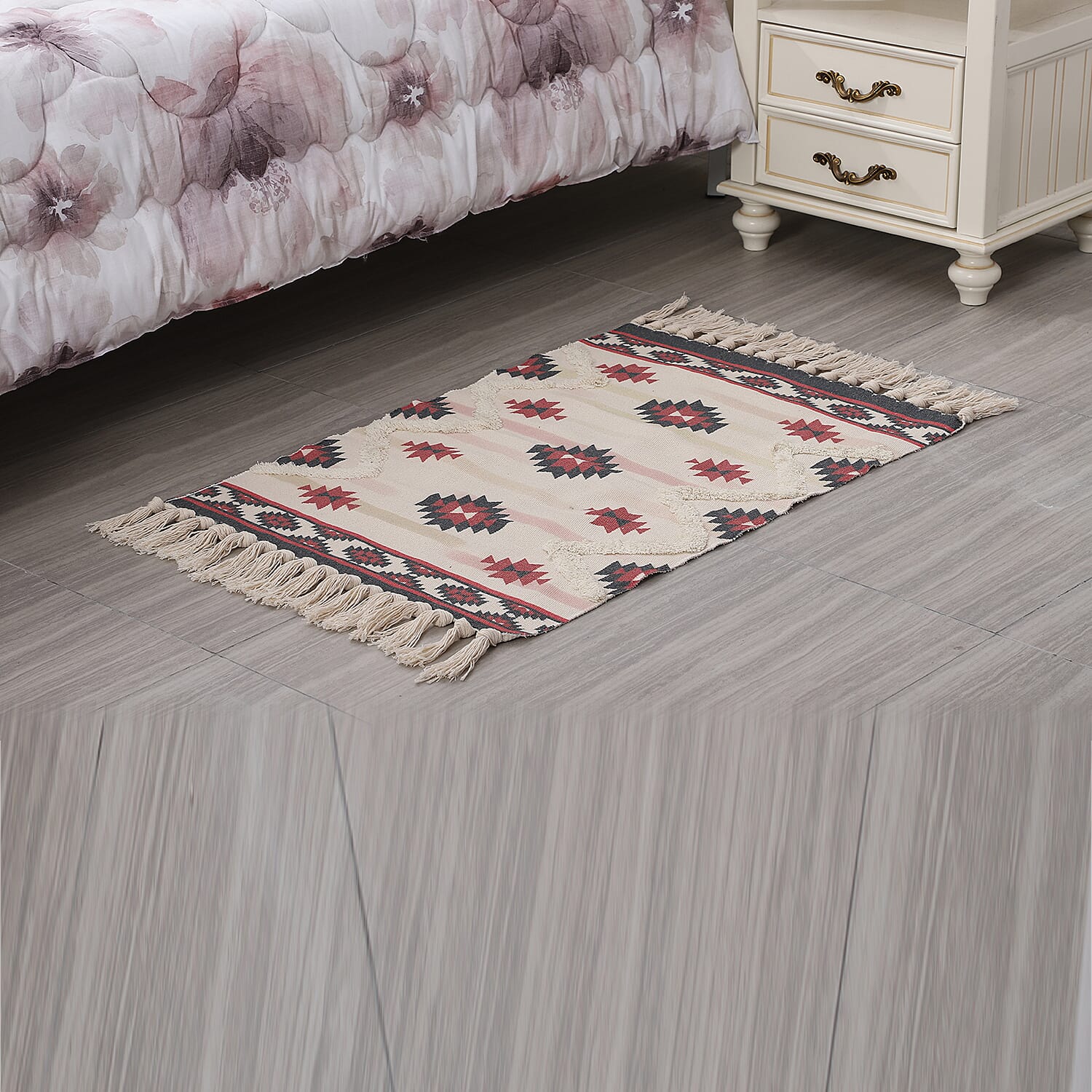 TJC Turkish Pattern Outdoor Tufted Rug with Tassel (Size 90x57cm) - Cream & Multi