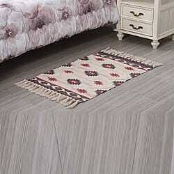Turkish Style Pattern Tufted Rug with Tassel in Cream and Multi