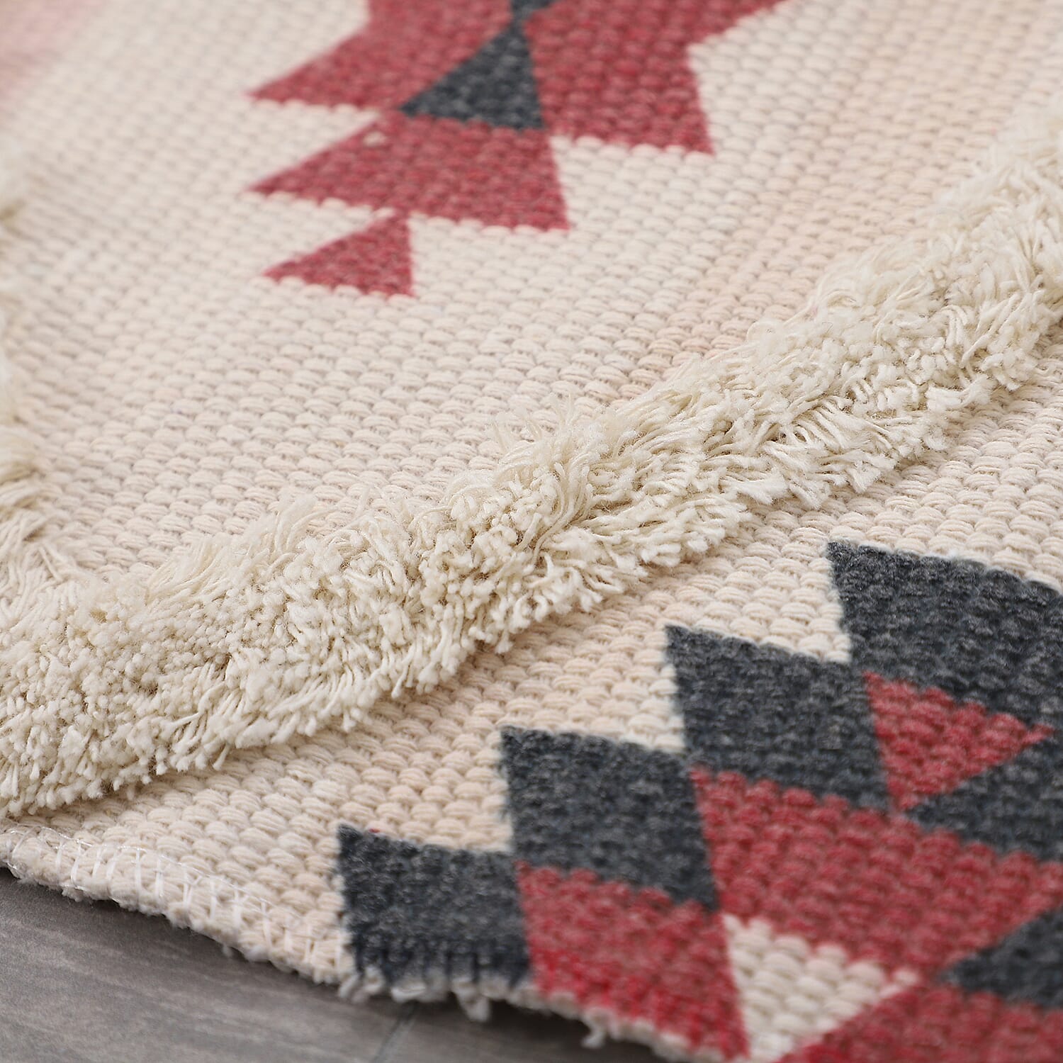 TJC Turkish Pattern Outdoor Tufted Rug with Tassel (Size 90x57cm) - Cream & Multi