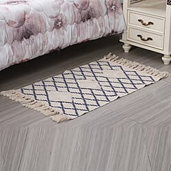 Turkish Style Pattern Tufted Rug with Tassel in Cream and Multi