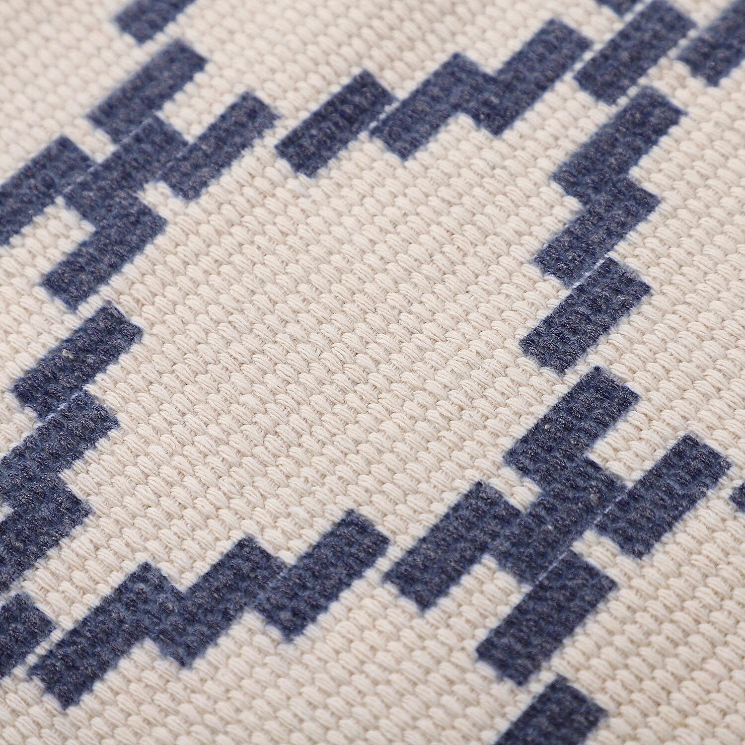 TJC Geometric Diamond Pattern Outdoor Tufted Rug with Tassel (Size 90x57cm) - Cream and Blue