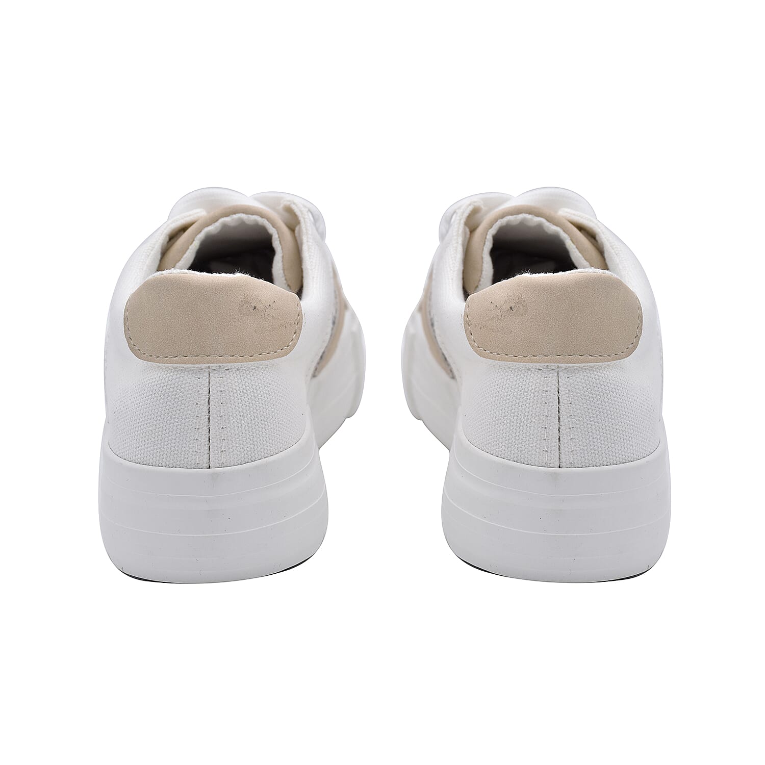 White and Beige Canvas Trainers with Snake Pattern Details (Size 4)
