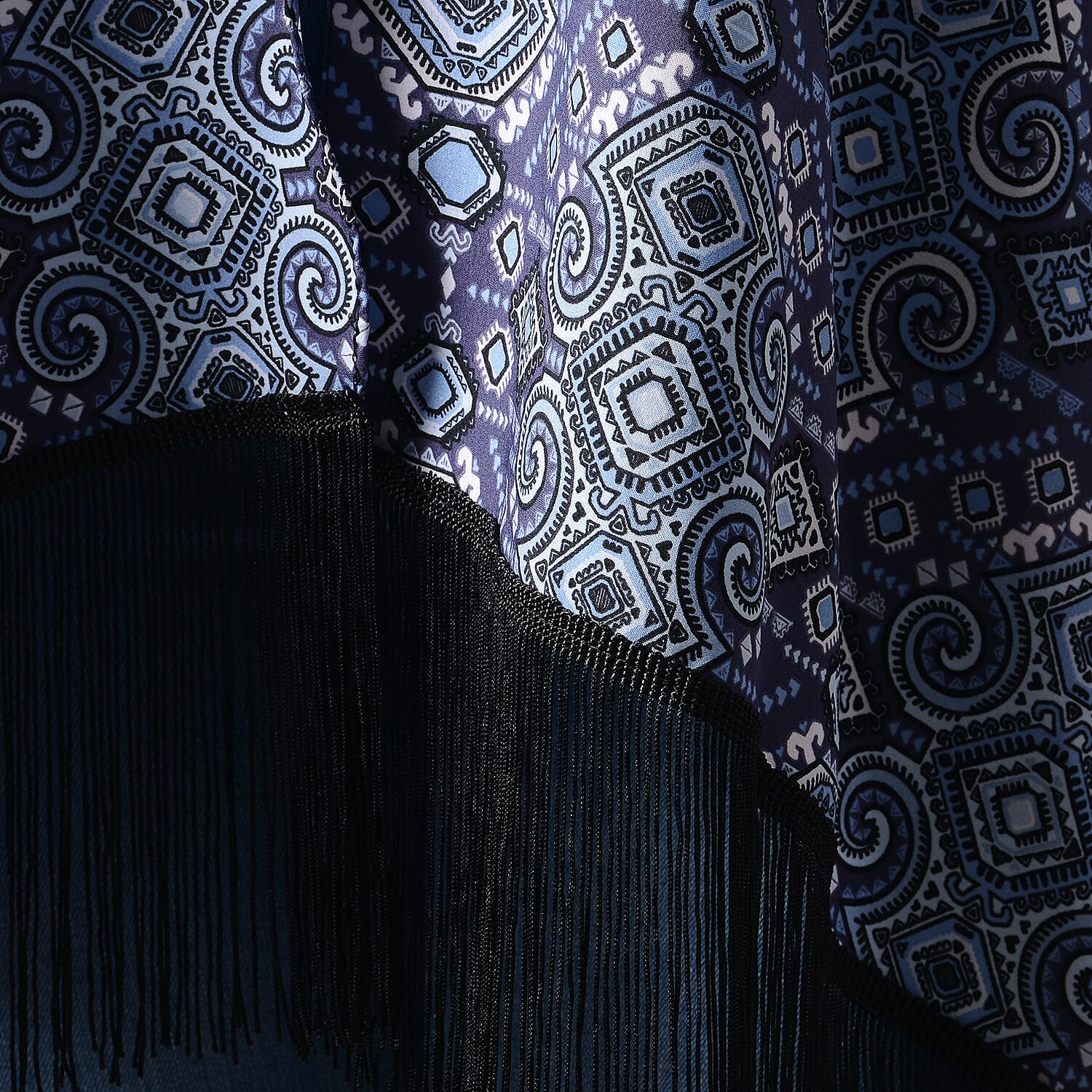 Printed Kimono with Tassel in Blue