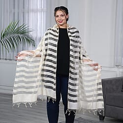 JOVIE - New Season Handmade Scarf with Fringes in Beige (Size 76x235cm)