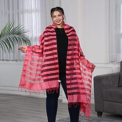 JOVIE - New Season Handmade Scarf with Fringes in Dark Pink (Size 76x235cm)