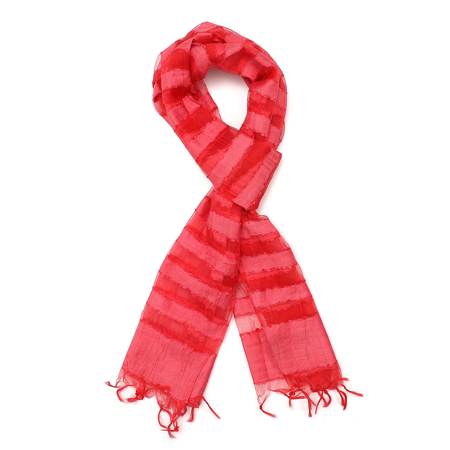 JOVIE - New Season Handmade Scarf with Fringes in Dark Pink (Size 76x235cm)