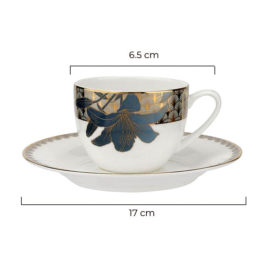 Set of 4 - Royal Worcester Blue Lily Fine Bone China Tea Cup (6.5cm) and Saucer (17cm)