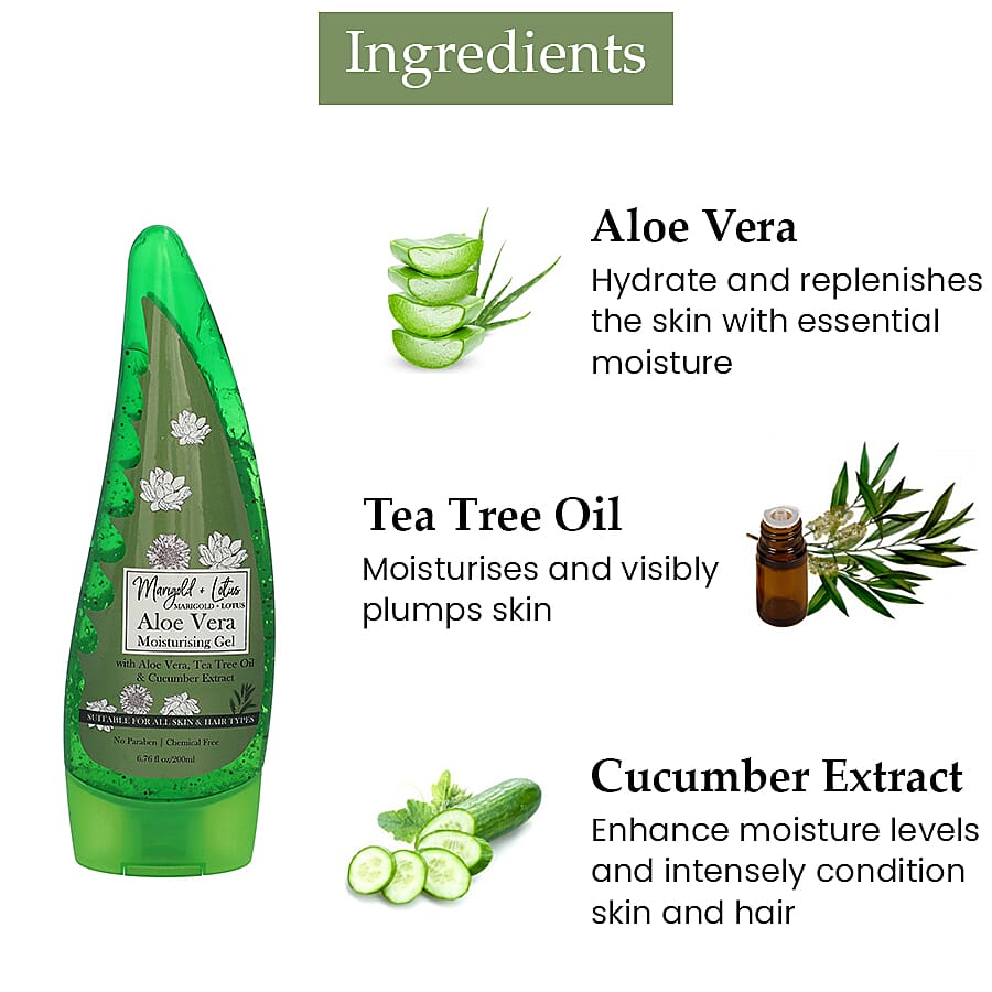 Marigold + Lotus: Aloe Vera Moisturising Gel with Tea Tree oil and Cucumber Extract  - 200 ML