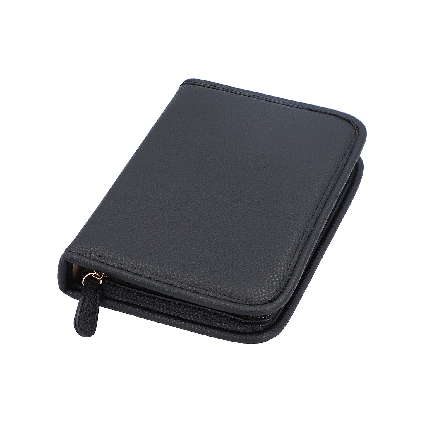 Portable Lichee Pattern Jewellery Organiser (Includes 1 Ring Band, 2 Zip Pockets, 1 Removable Earring Panel & 6 Necklace Clips) (Size 21.5x14.6x4.5cm) - Black