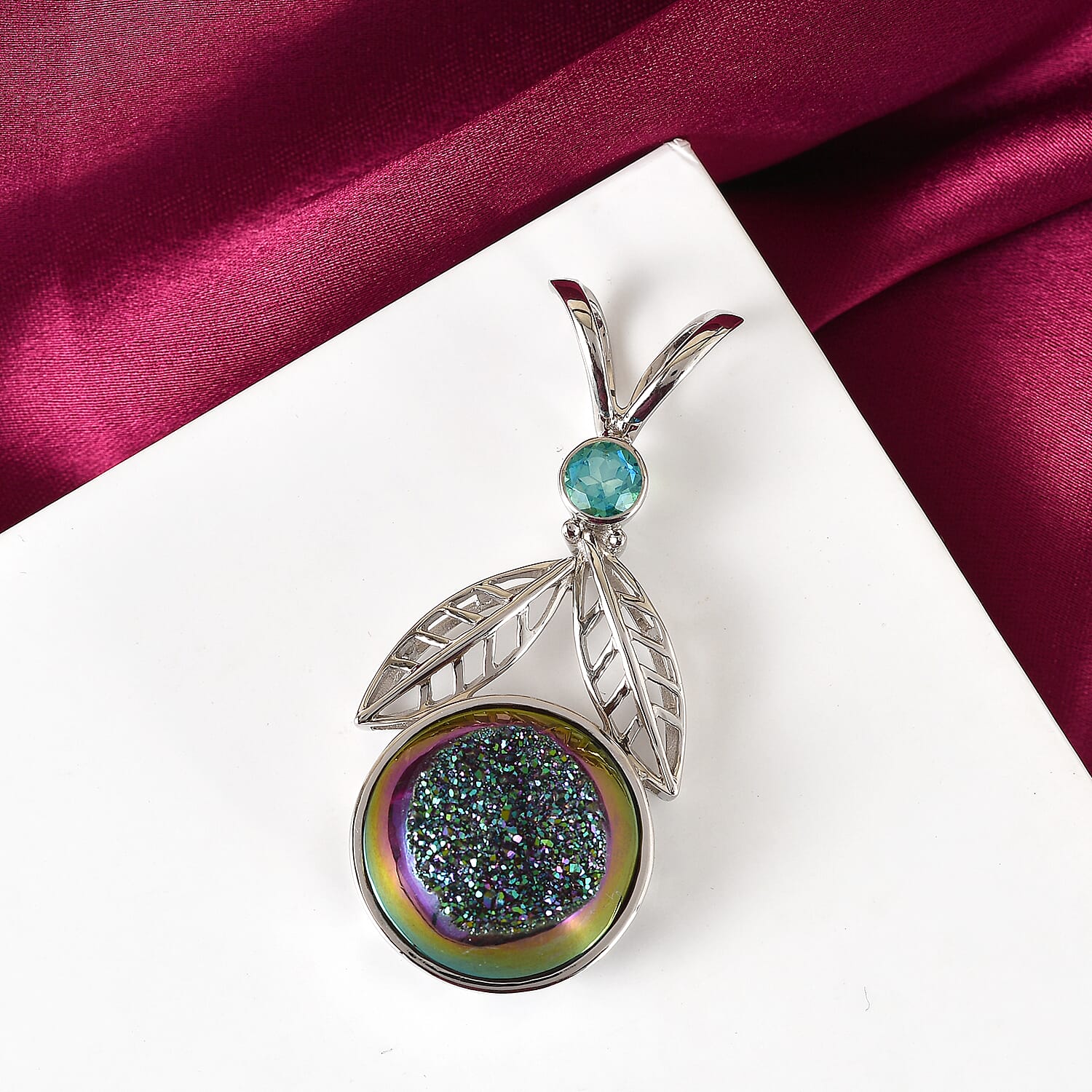 Sajen Silver ILLUMINATION Collection - Agate and Doublet Quartz Pendant in Sterling Silver 30.00 Ct