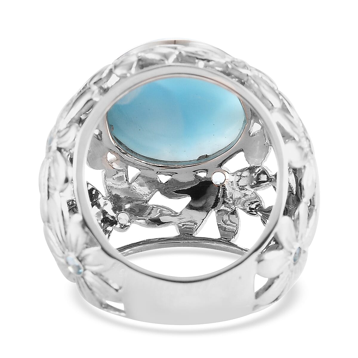Sajen Silver Cultural Flair Collection Larimar and Blue Topaz Floral Ring in Sterling Silver 11.00 Ct, Silver wt 10.75 Gms Sajen Silver Cultural Flair Collection Larimar and Blue Topaz Floral Ring in Sterling Silver 11.00 Ct, Silver wt 10.75 Gms