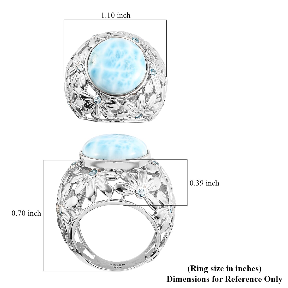 Sajen Silver Cultural Flair Collection Larimar and Blue Topaz Floral Ring in Sterling Silver 11.00 Ct, Silver wt 10.75 Gms Sajen Silver Cultural Flair Collection Larimar and Blue Topaz Floral Ring in Sterling Silver 11.00 Ct, Silver wt 10.75 Gms