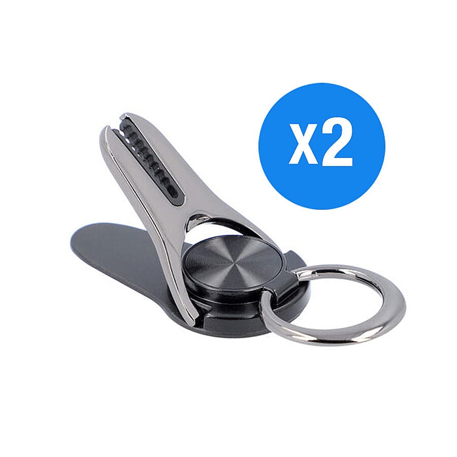 Set of 2 Pieces Cell Phone Ring Holder Stand (Size: 6.1x3.4x0.9cm) - Black