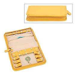 Portable Lichee Pattern Jewellery Organiser (Includes 1 Ring Band, 2 Zip Pockets, 1 Removable Earring Panel & 6 Necklace Clips) (Size 21.5x14.6x4.5cm) - Mustard