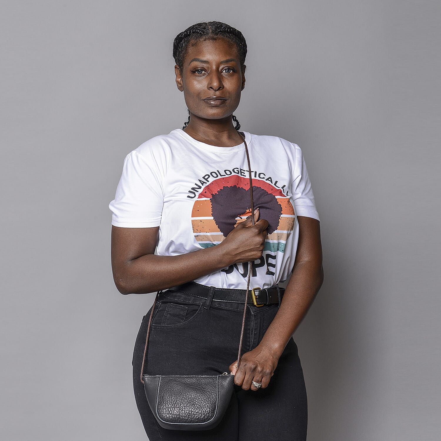 Genuine Leather Middle Size Crossbody Bag - Black