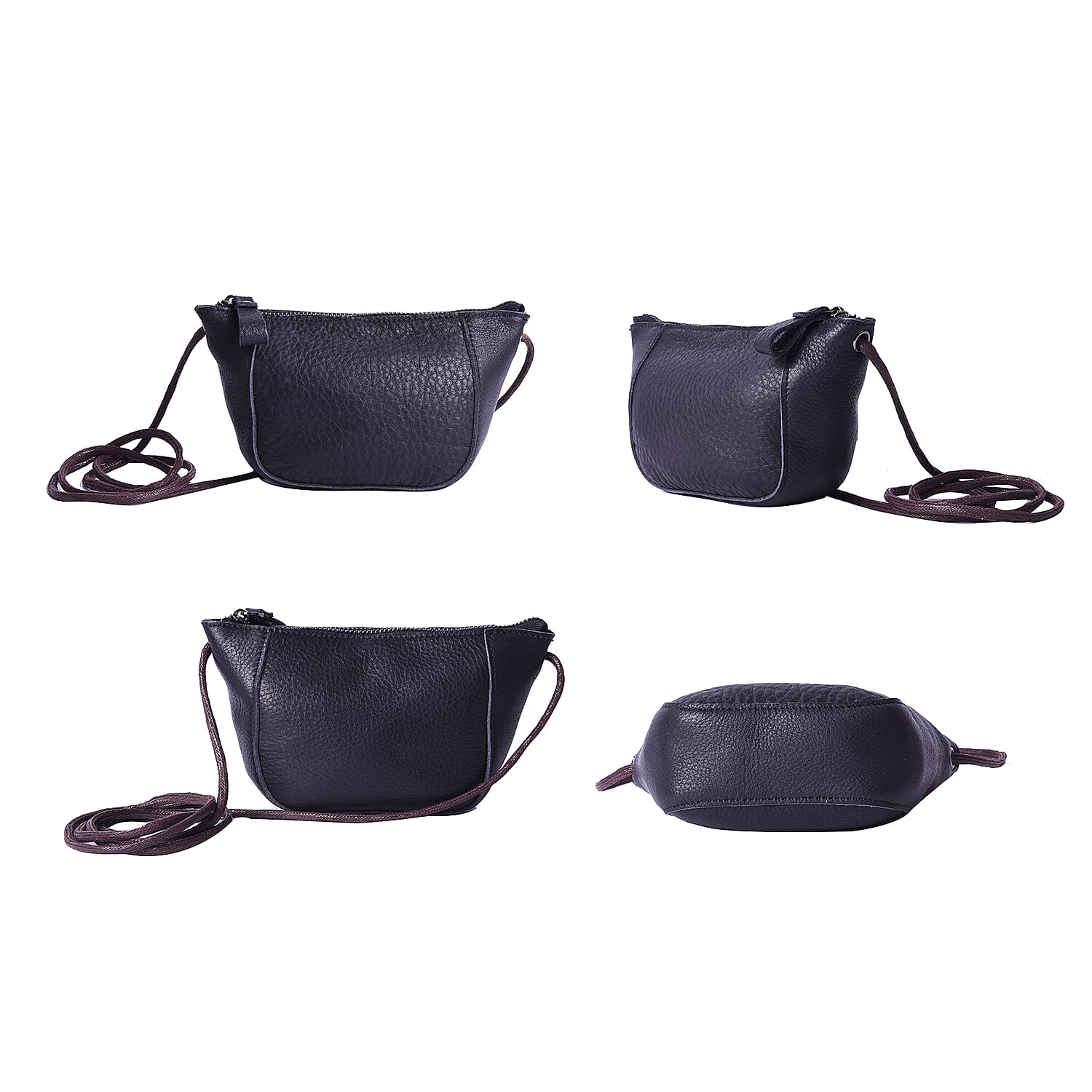 Genuine Leather Middle Size Crossbody Bag - Black