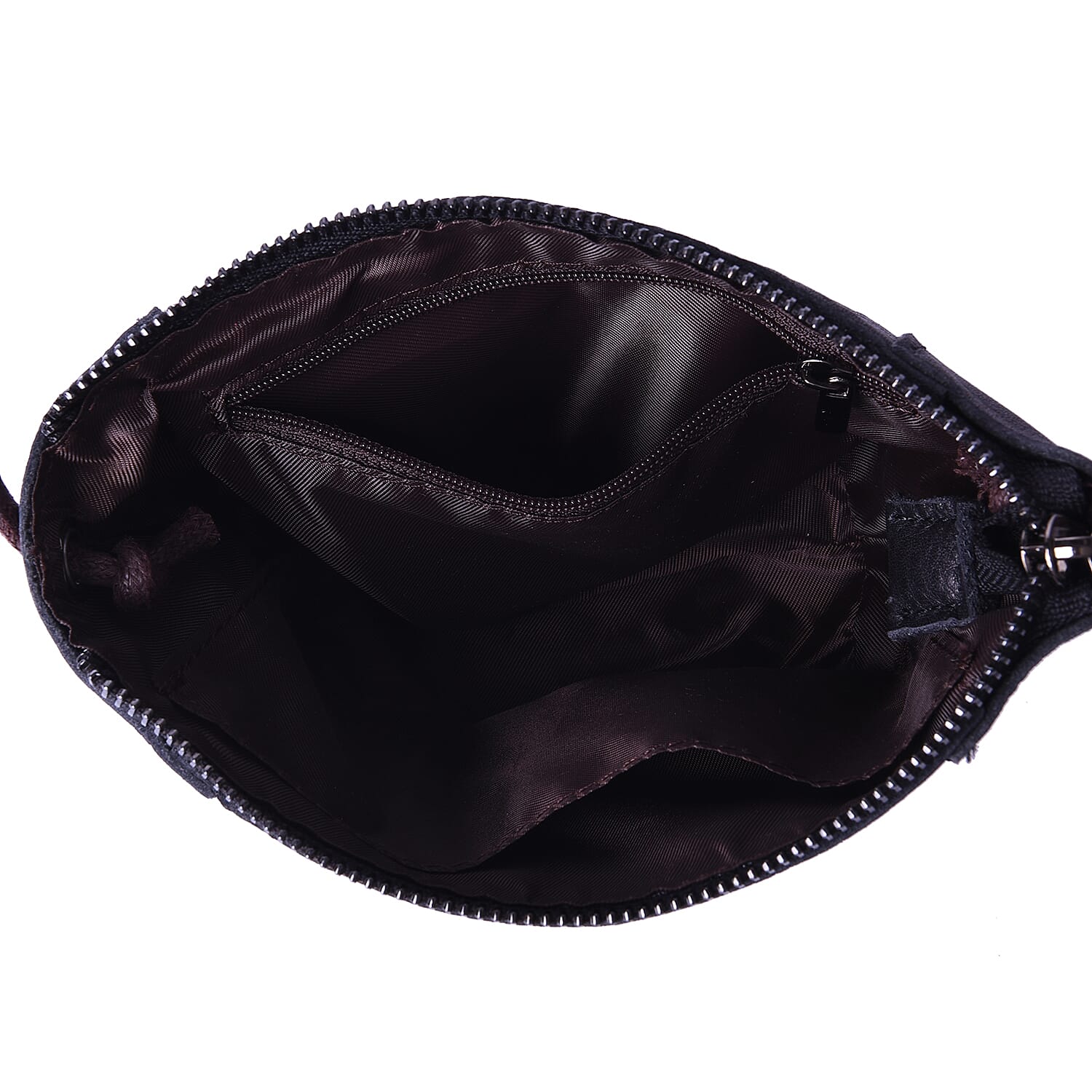 Genuine Leather Middle Size Crossbody Bag - Black