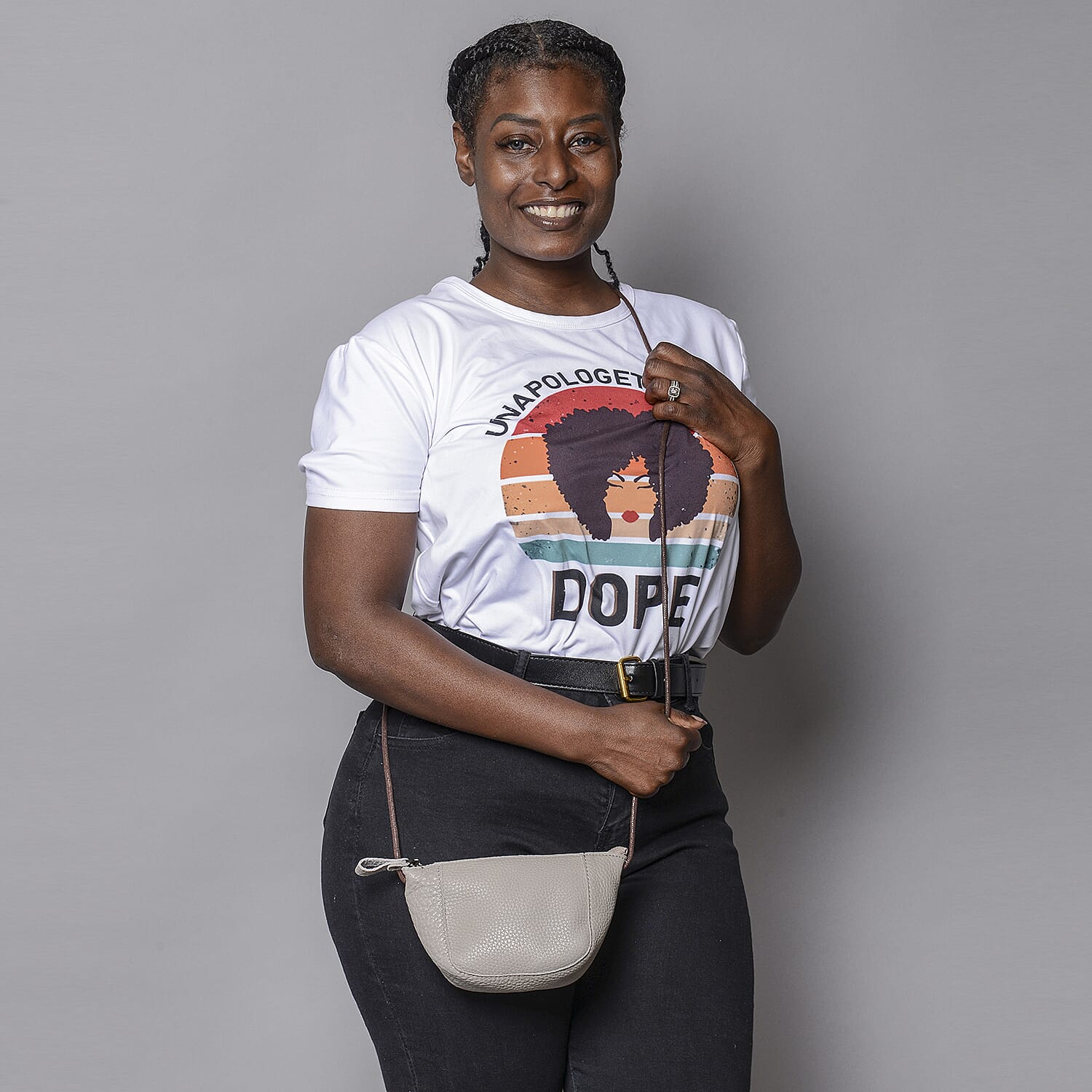 100% Genuine Leather Crossbody Bag with Shoulder Strap (Size 20x11x5Cm) - Grey