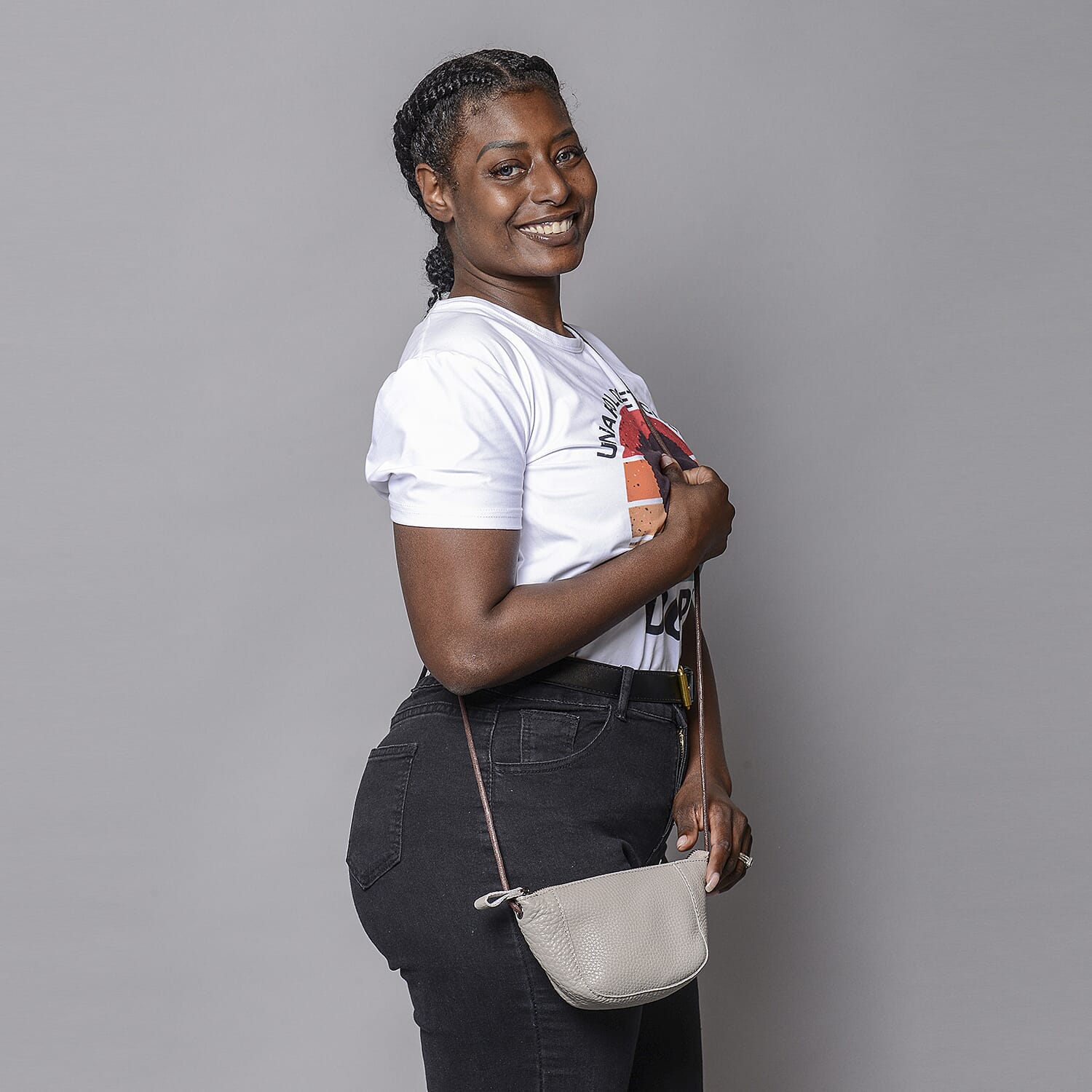 100% Genuine Leather Crossbody Bag with Shoulder Strap (Size 20x11x5Cm) - Grey