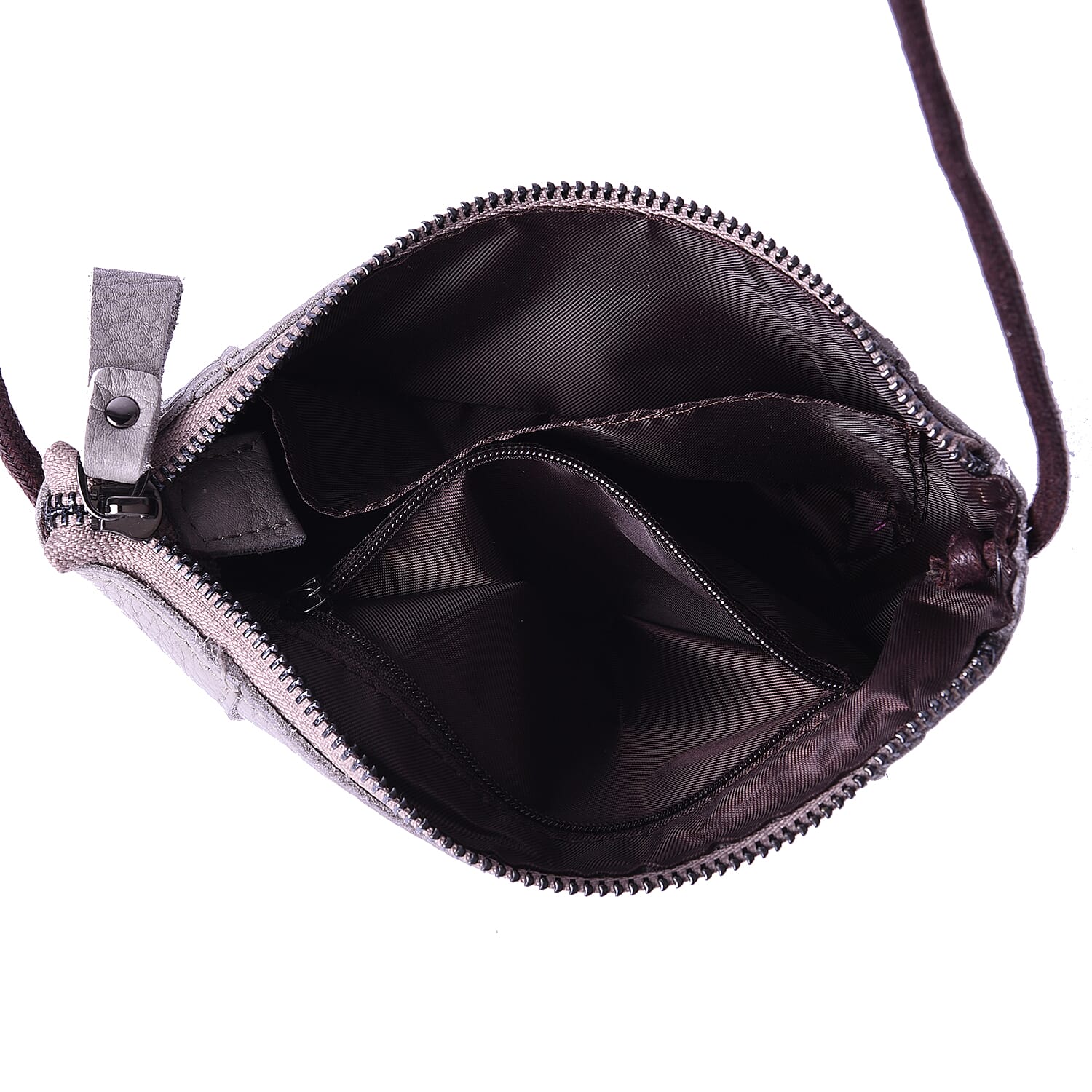 100% Genuine Leather Crossbody Bag with Shoulder Strap (Size 20x11x5Cm) - Grey