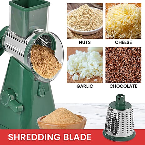 Whizzy Chopper - 3 in 1 - Vegetable and Fruit Slicer with One Slicing, Shredding and Grating Blade (Size 18x14x28 Cm) - Dark Green