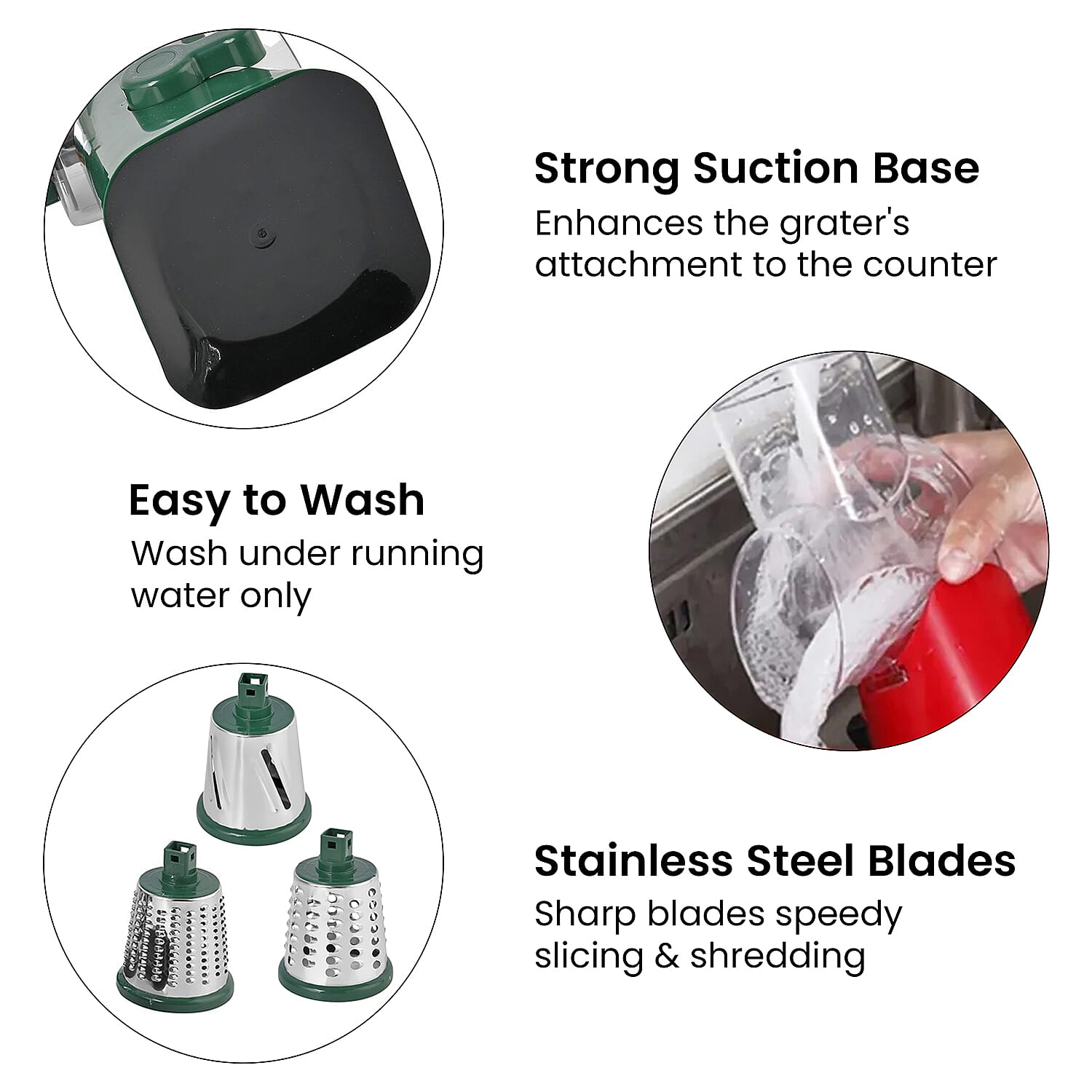 Whizzy Chopper - 3 in 1 - Vegetable and Fruit Slicer with One Slicing, Shredding and Grating Blade (Size 18x14x28 Cm) - Dark Green