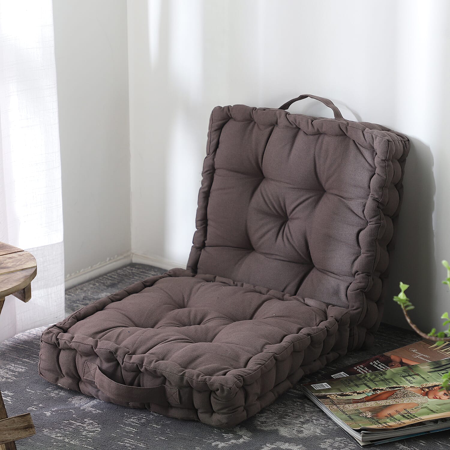 Set Of 2, Floor 100% Cotton Cushion with Filling Of Cotton Recycled Fiber  (40X10X40 CM ) - Solid Light Brown