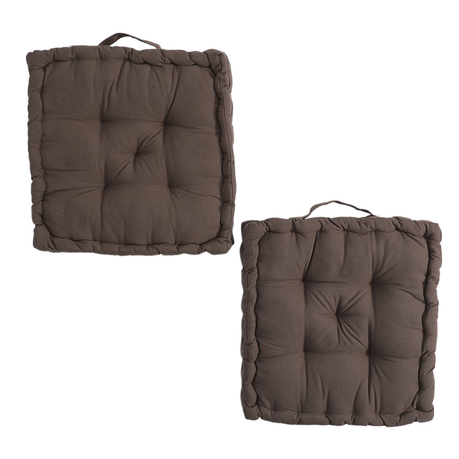 Set Of 2, Floor 100% Cotton Cushion with Filling Of Cotton Recycled Fiber  (40X10X40 CM ) - Solid Light Brown