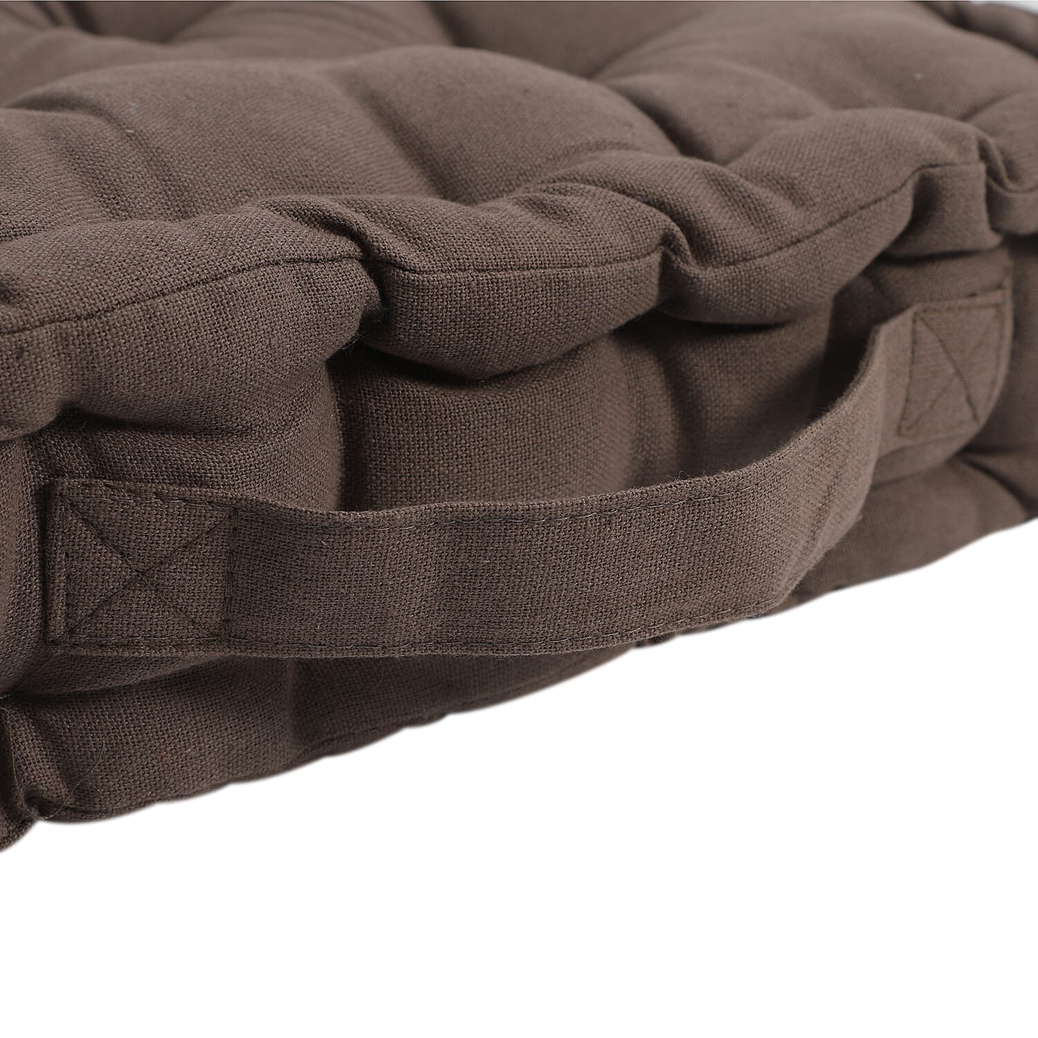 Set Of 2, Floor 100% Cotton Cushion with Filling Of Cotton Recycled Fiber  (40X10X40 CM ) - Solid Light Brown