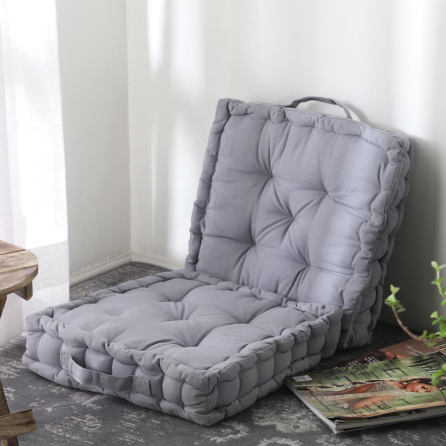 Set Of 2 - Floor 100% Cotton Cushion with Filling Of Cotton Recycled Fibre (40X10X40 CM ) - Light Grey