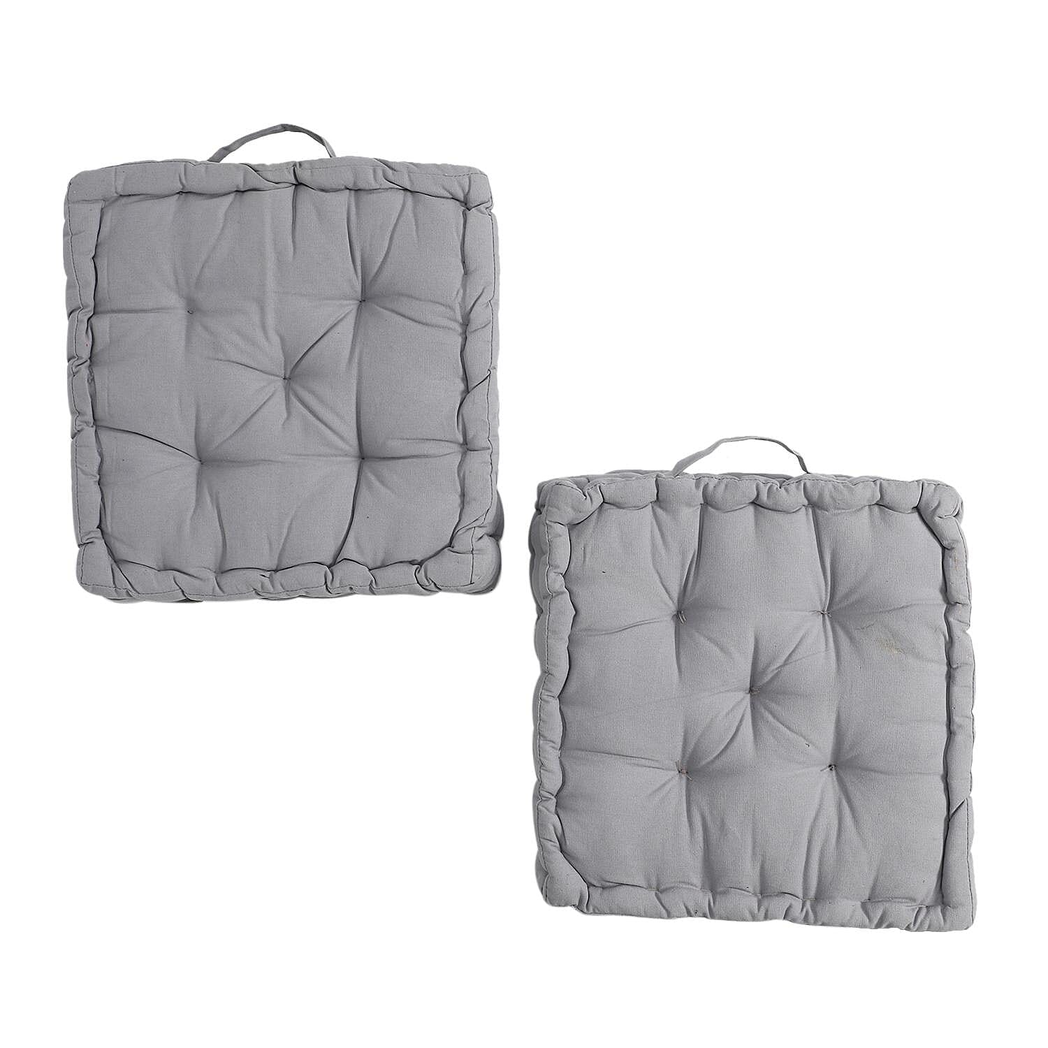Set Of 2 - Floor 100% Cotton Cushion with Filling Of Cotton Recycled Fibre (40X10X40 CM ) - Light Grey
