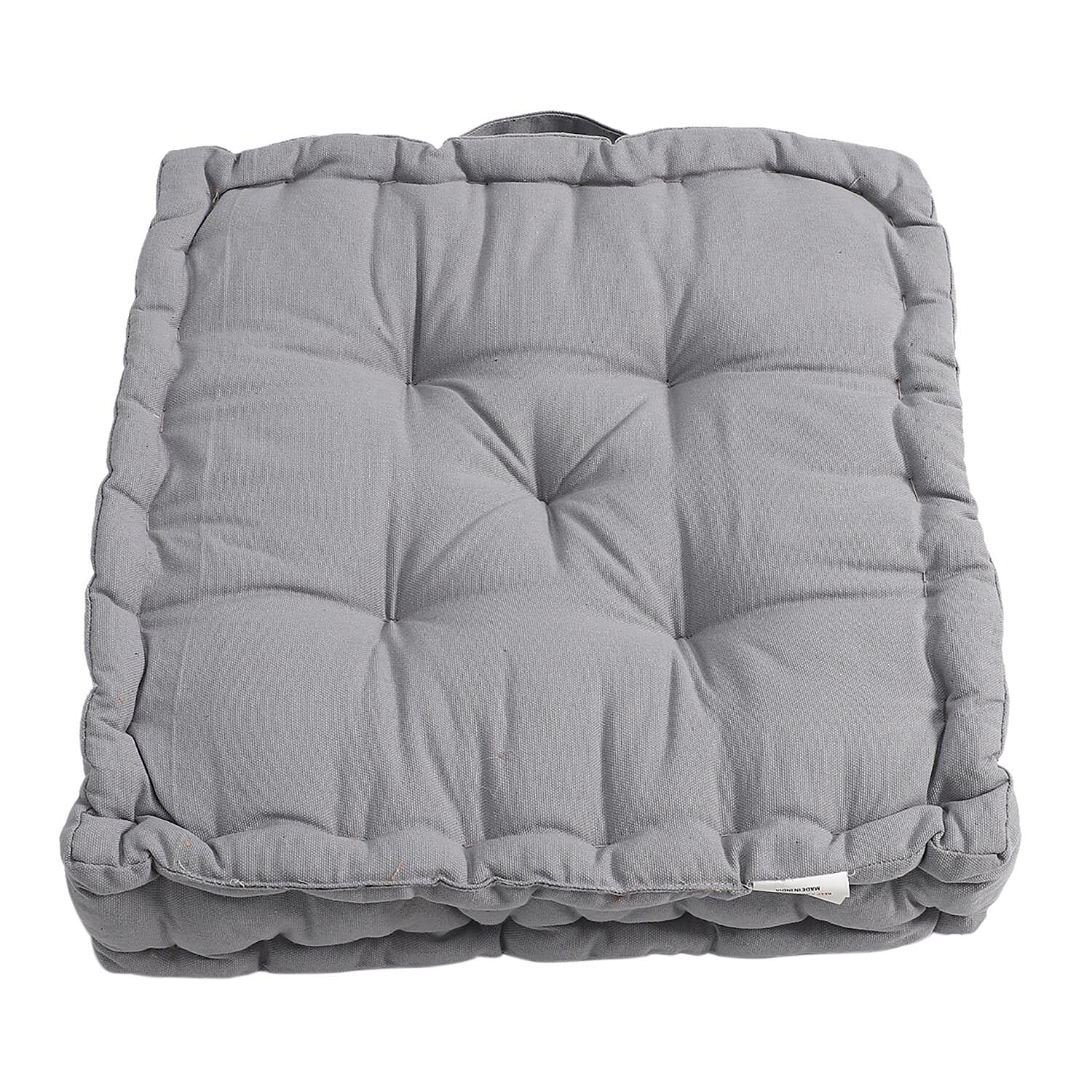 Set Of 2 - Floor 100% Cotton Cushion with Filling Of Cotton Recycled Fibre (40X10X40 CM ) - Light Grey