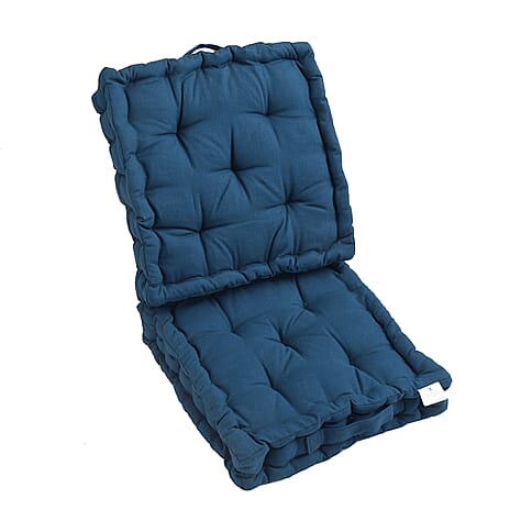 Set of 2 - 100% Cotton Floor Cushion with Cotton Filling Recycled Fiber (40x40x8cm) - Navy