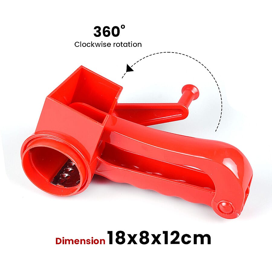 Handheld Non-Electric Slicer, Grater, Grinder with 3 Removable Blades - Red