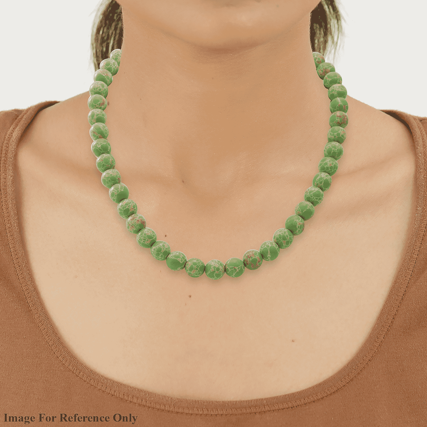 Green Imperial Jasper Beads Necklace (Size 18) in Sterling Silver 250.00 Ct.